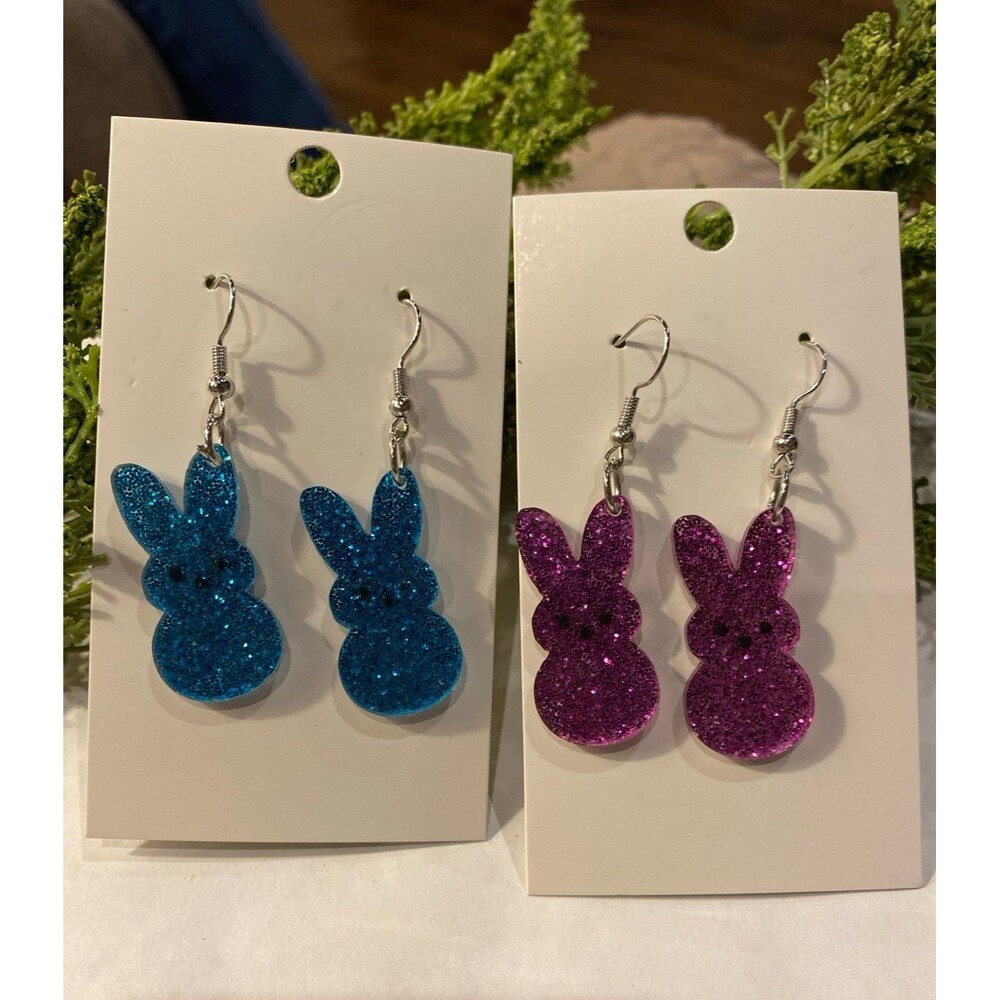 Easter Sparkle‎ Bunny Rabbit Dangle Earrings Pastel Spring Cute Holiday Jewelry